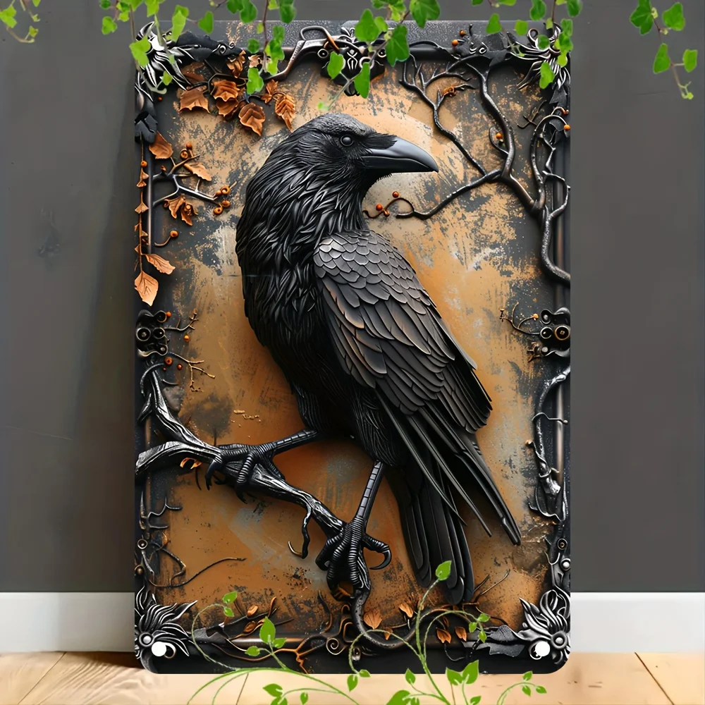 

Crow themed aluminum decorative logo and plaque 8x12 inches, wall mounted, multi-purpose, English text, weatherproof