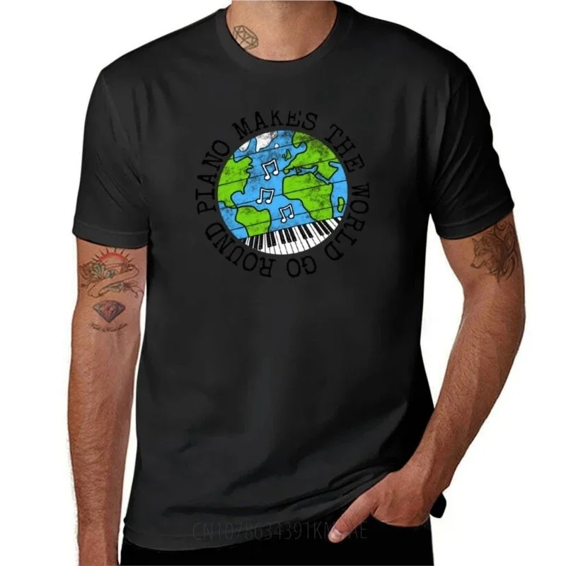 Piano Makes The World Go Round, Pianist Earth Day T-Shirt sports fans summer clothes mens t shirts