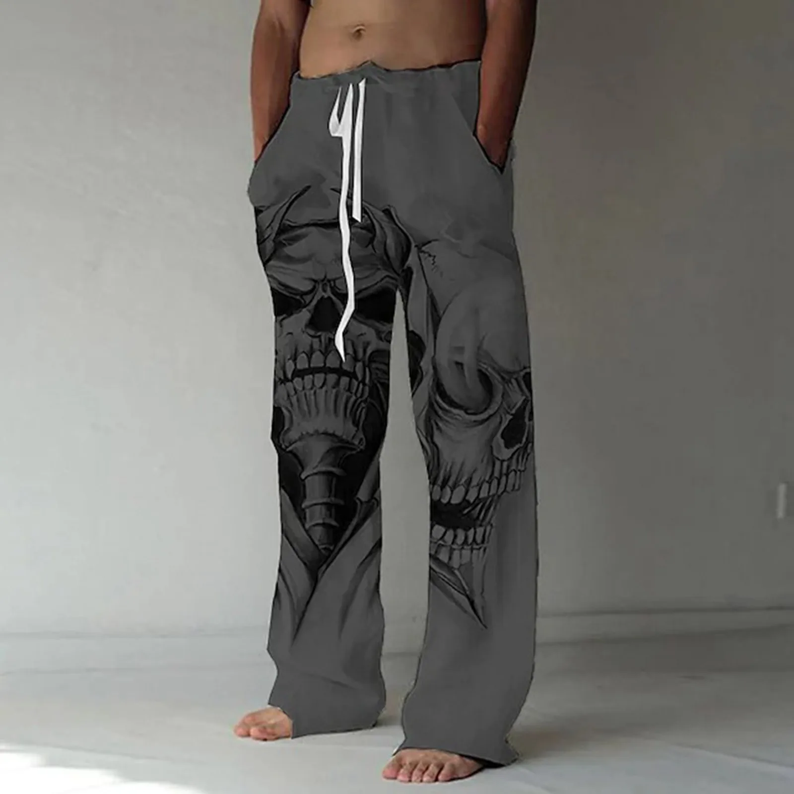 Man Pants Baggy Bottoms Pant Outdoor Straight Trousers Casual Y2k European Skull American Fashion Summer Big Size  Pantalones