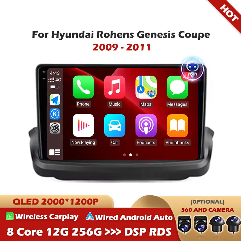 Car Radio for Hyundai Rohens Genesis Coupe 2009 - 2011 Android Auto Carplay 4G Multimedia Video Player Navigation GPS 4G