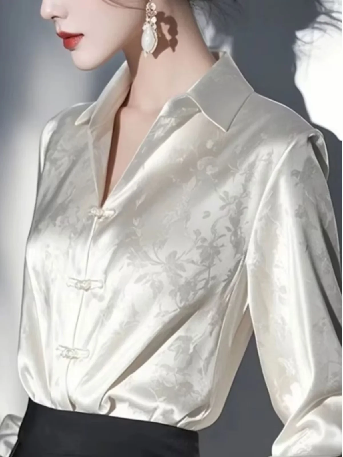 

Ele Chinese Sle irt Women's White Embroidered Button up Stand Collar Long Sve Slim Fit Faionable Spring irt