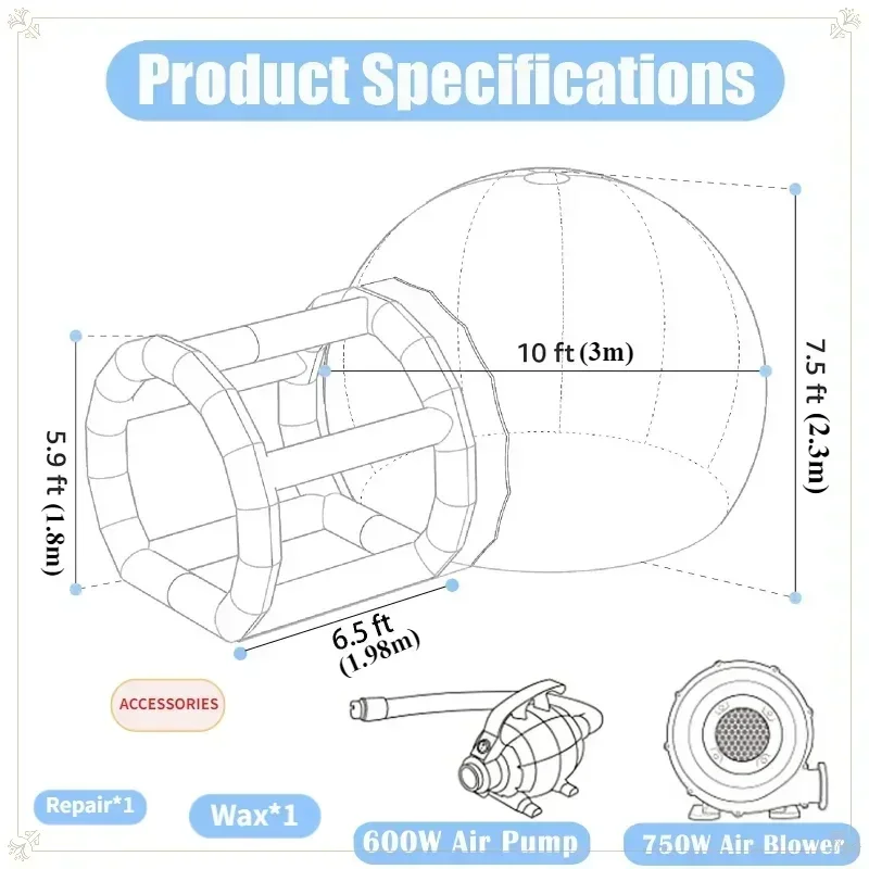 Inflatable Bubble House,Outdoor Performance Transparent Commercial Grade Waterproof PVC Tent with Blower Outdoor Wedding Tent