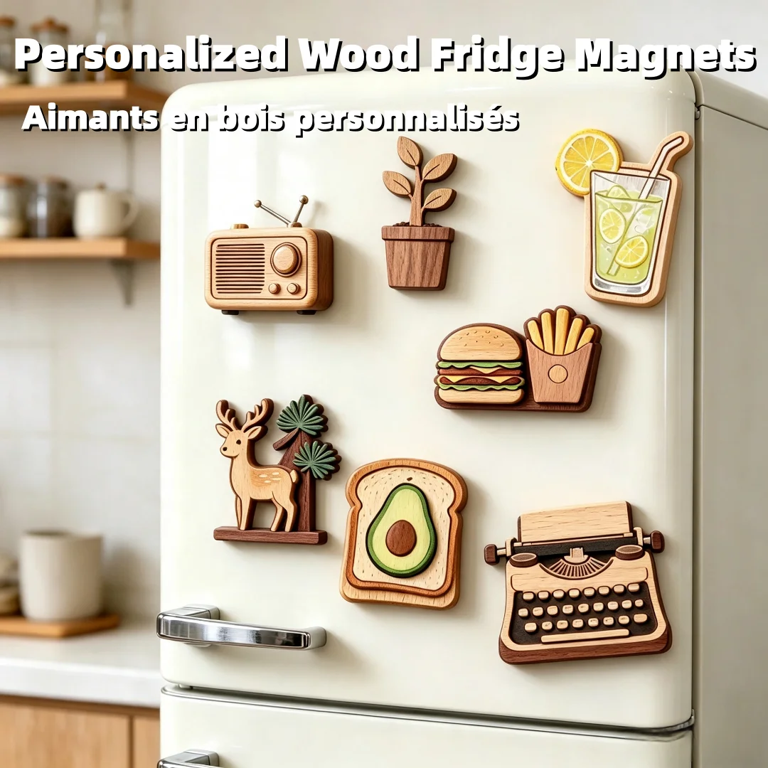 Customized Wooden Refrigerator Magnets with Recessed Concave Center Sturdy Magnet Creative 3D Wooden Fridge Magnet