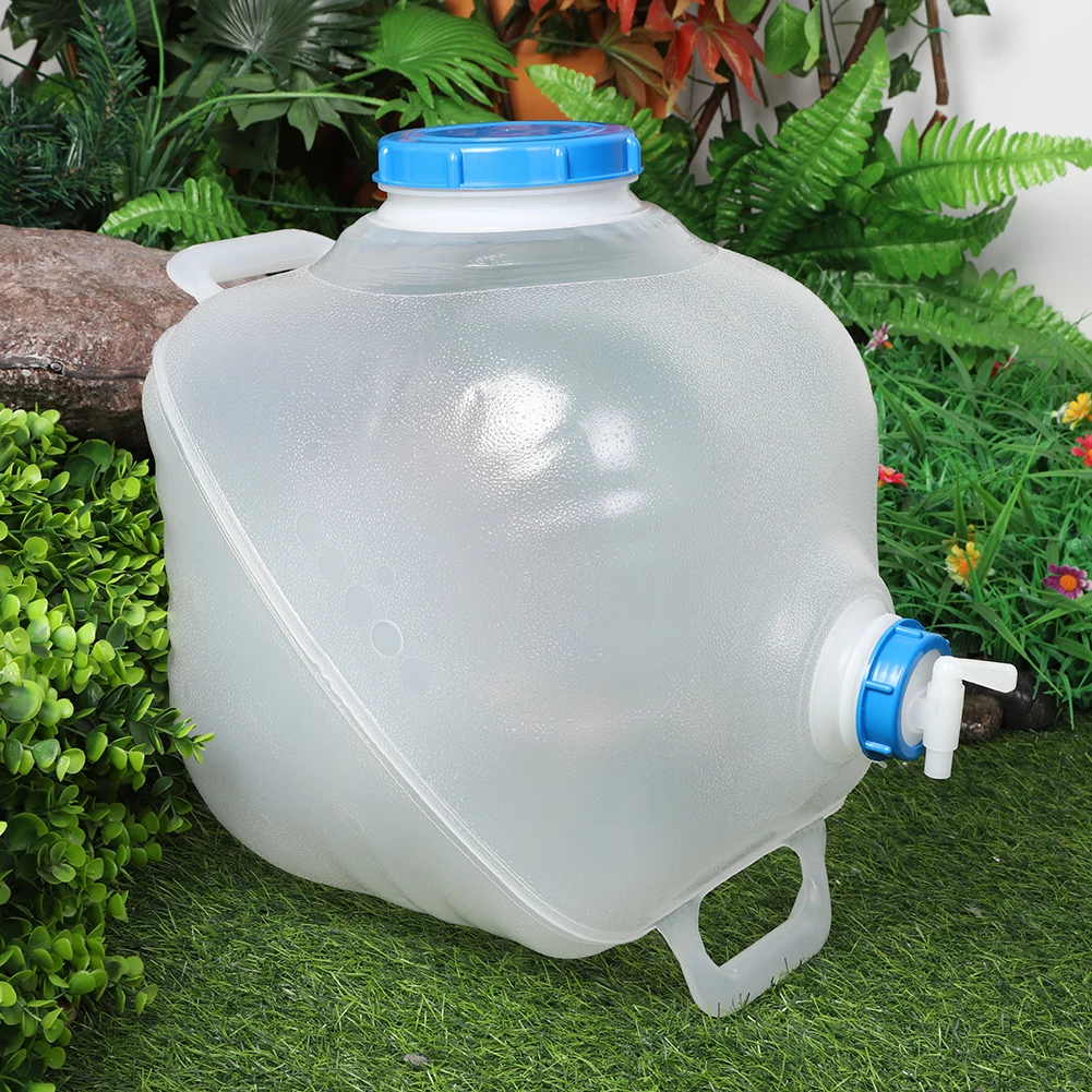 20L Drinking Water Canister with Lid & Tap Foldable Water Tank Large Capacity Travel Water Container for Camping Hiking