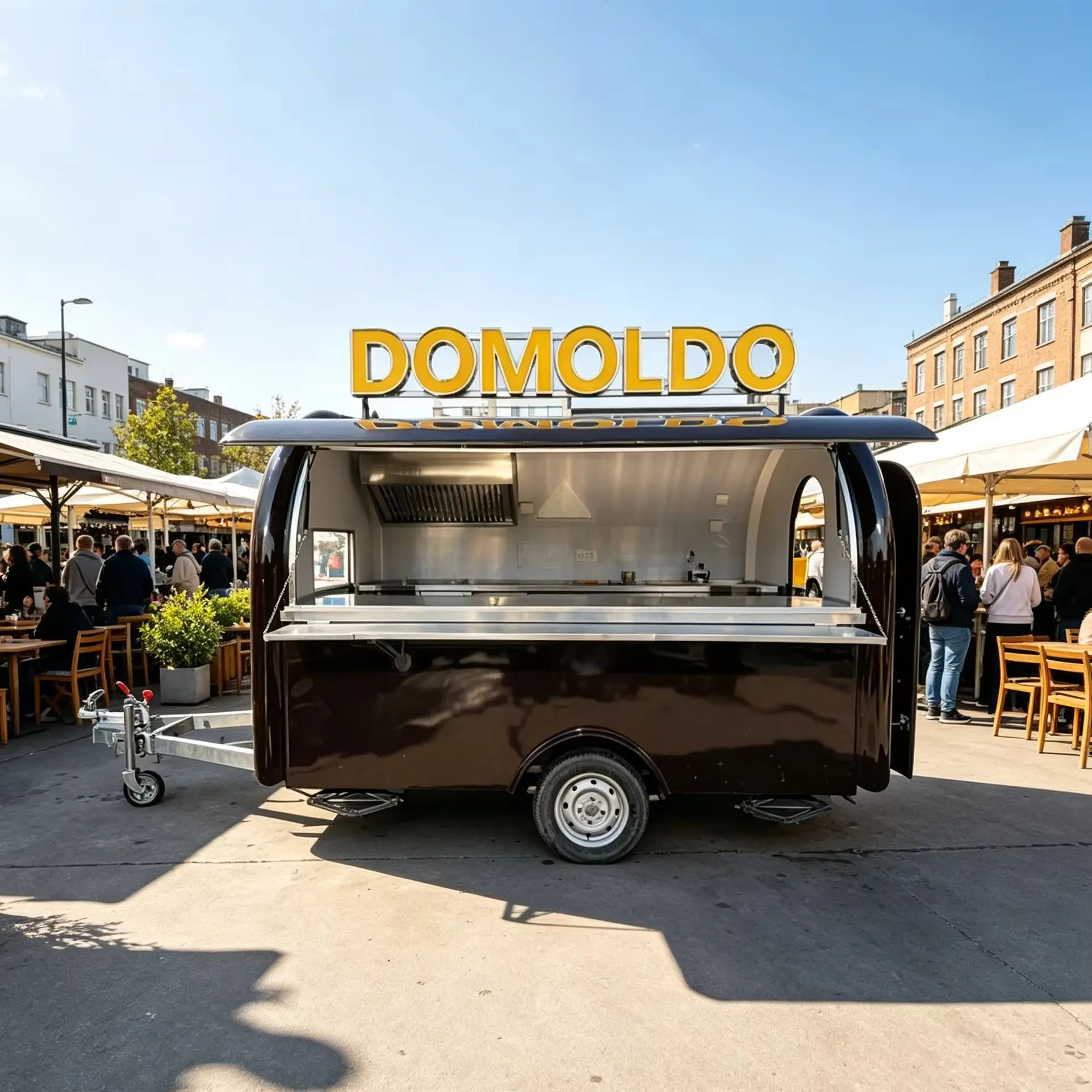 Custom Dark Brown Single Axle Mobile Food Vending Trailer With Signboard for Outdoor Street Food Business