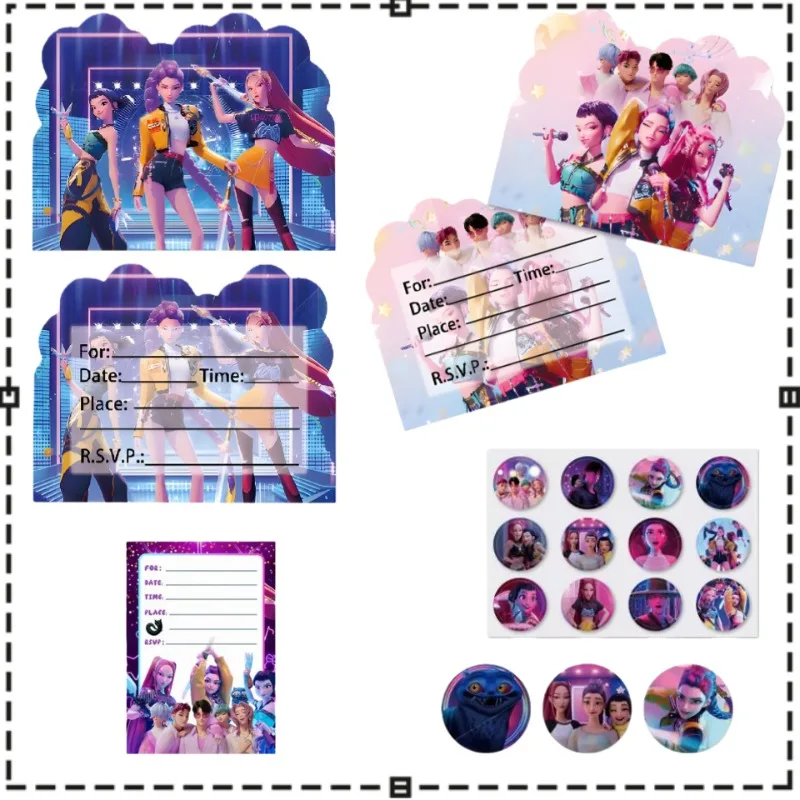 KPOP Witch Hunt Party بطاقة دعوة للأطفال مكونة من 12 قطعة مجموعة مغلف صفحة واحدة بطاقة نعمة عيد الميلاد #1