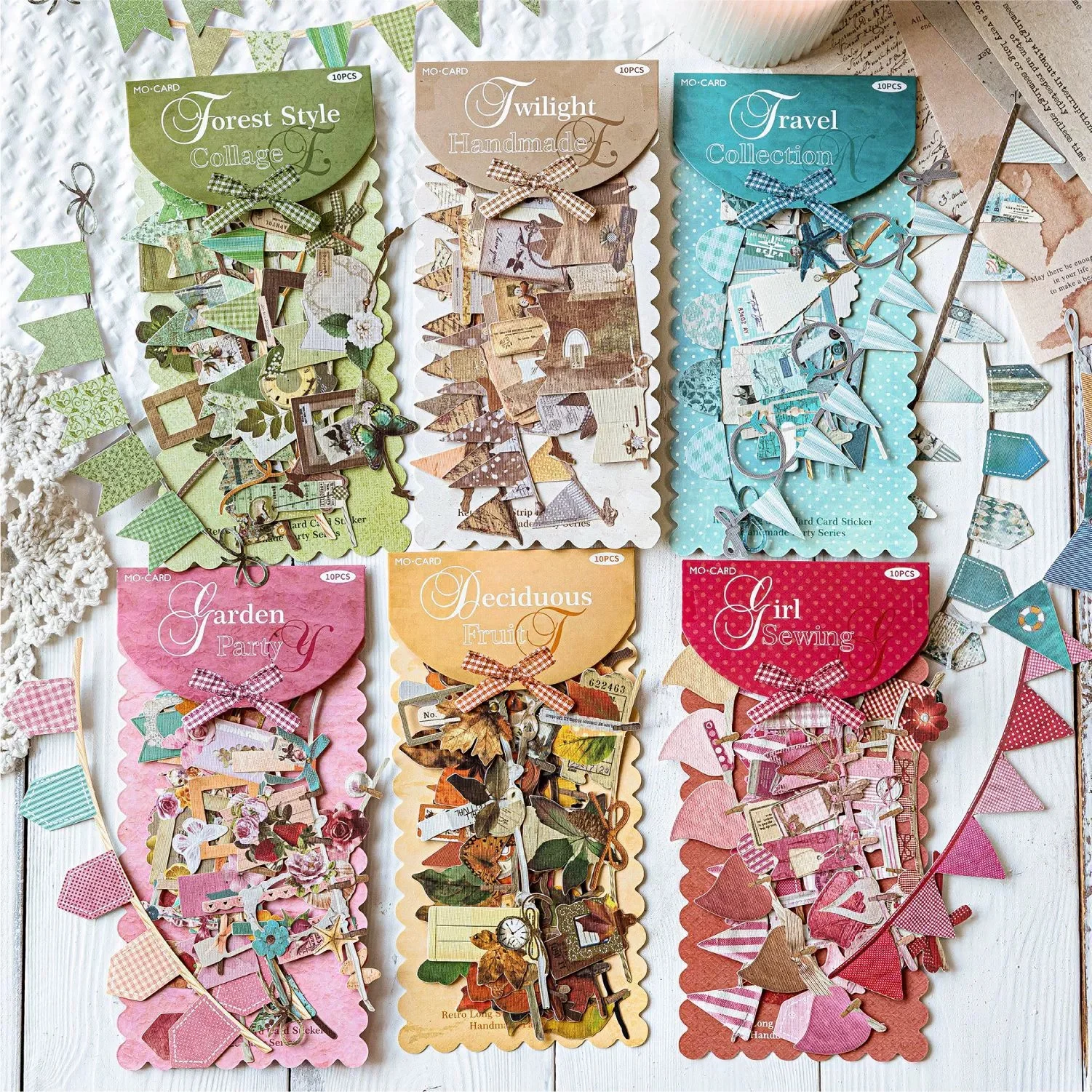10 pcs/pack Handmade Party Series Vintage Festival Hollow Landscape Material Collage Scrapbook Sticker Journal Stationery