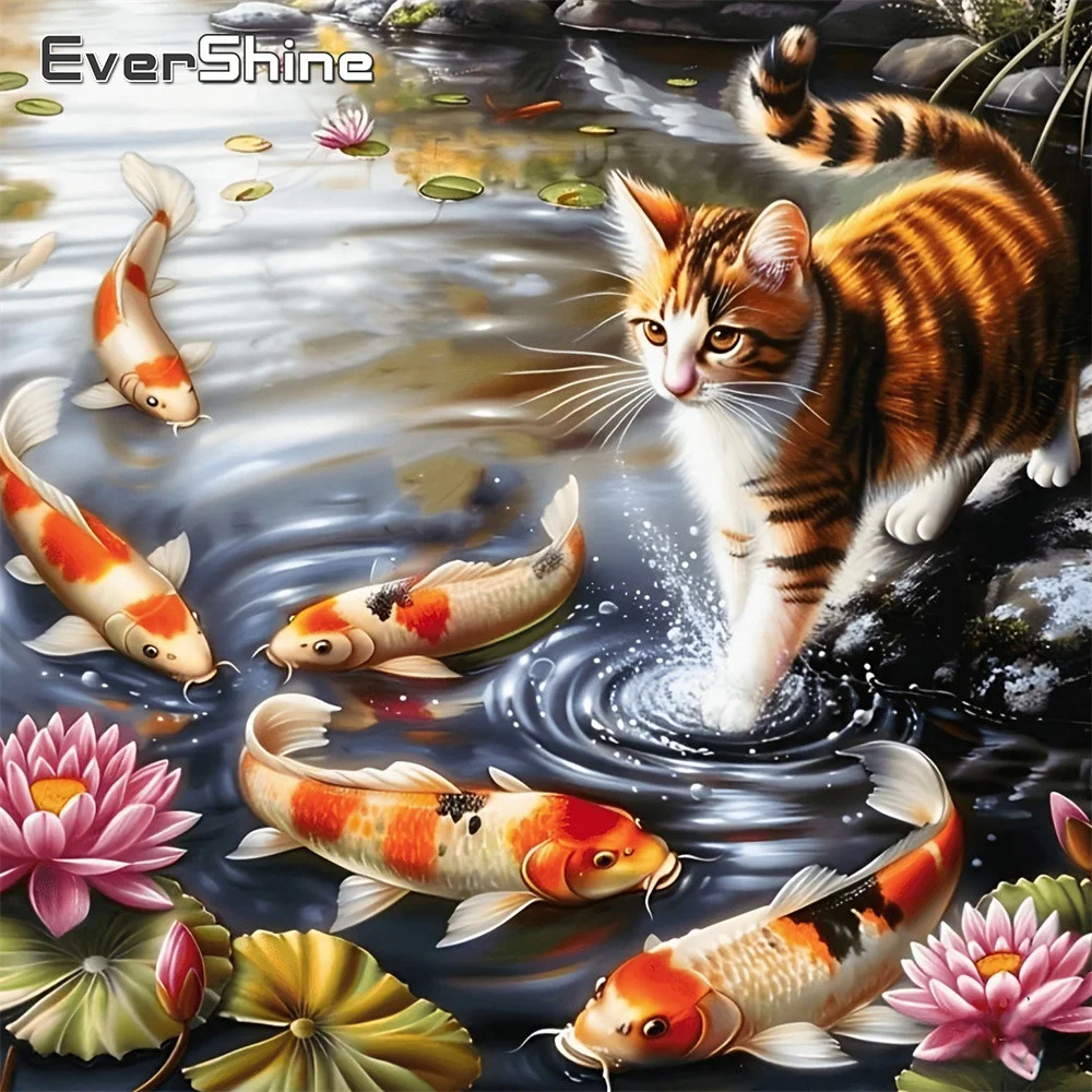 Evershine Diamant-Stickerei Katze Neuankömmling Mosaik Tierbild aus Strass-Malerei Fisch DIY Kunst Handgemachtes Geschenk