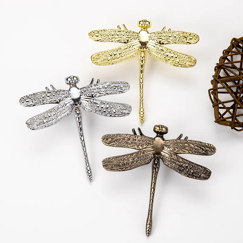 Dragonfly Shape Brass Door Knobs Furniture Cupboard Drawer Pulls Dresser Wardrobe Kitchen Cabinet Handles