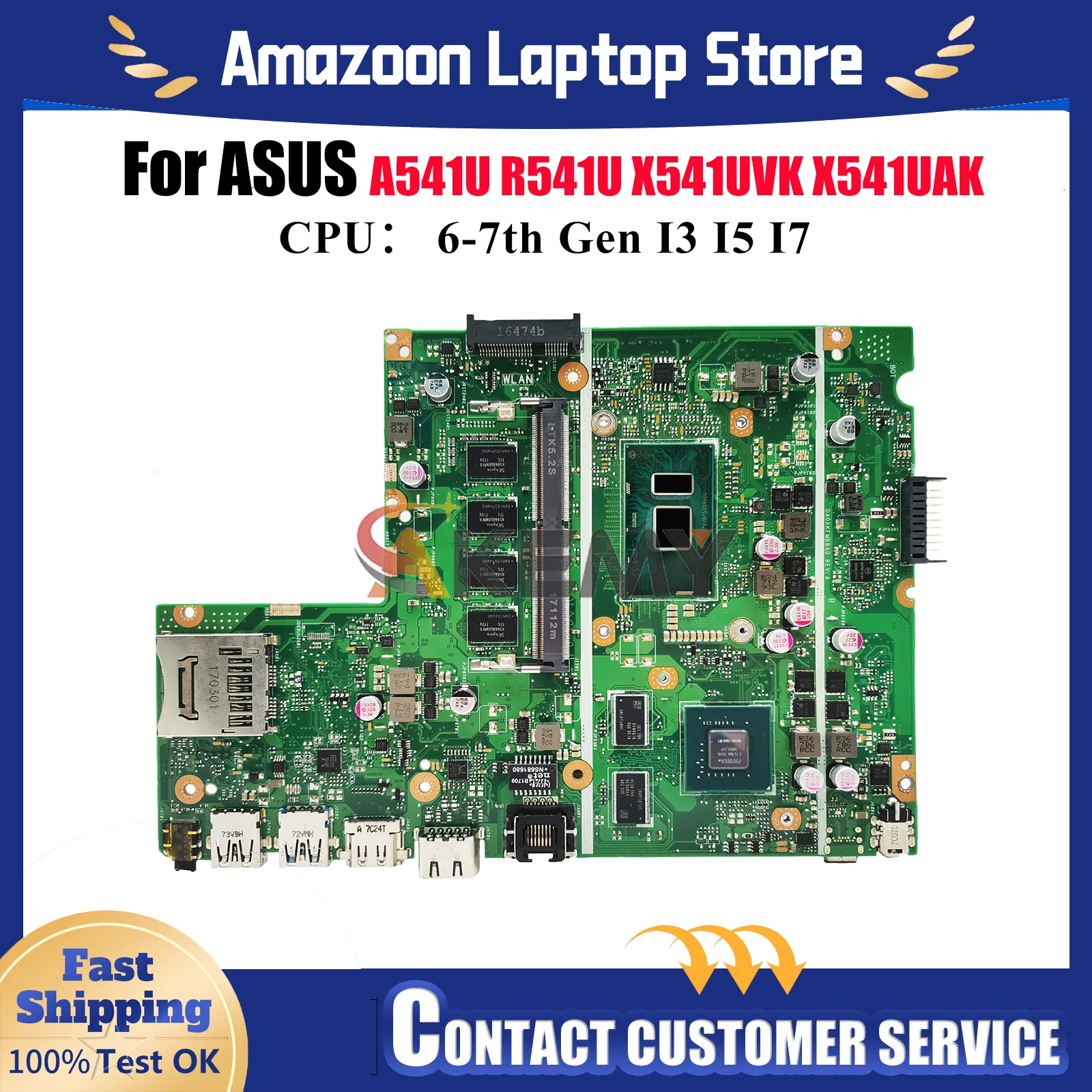 

X541UVK Материнская плата для ноутбука ASUS VivoBook X541UAK R541U A541U A541U X541UVK X541U X541UJ X541UV F541U Материнская плата I3 I5 I7 CPU