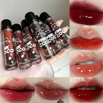 PINKCOCO Bear Doodle Mirror Lip Glaze – Dlouhotrvající lesk na rty, rozjasňující tělová rtěnka vhodná pro studentky 10 nejlepší prodej báze lesku na rty - №10
