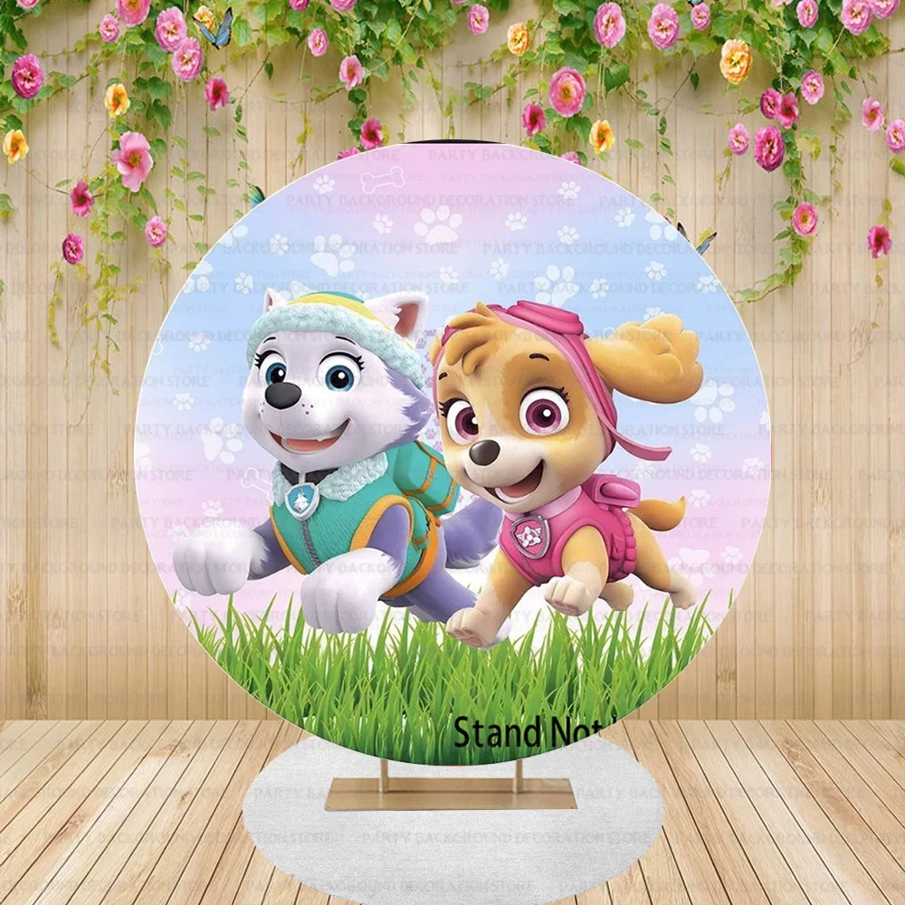 

Dreamy Round Happy Birthday Pink Cartoon Paw Patrol Backdrop Everest Skye Party Photography Baby Shower Background Banner