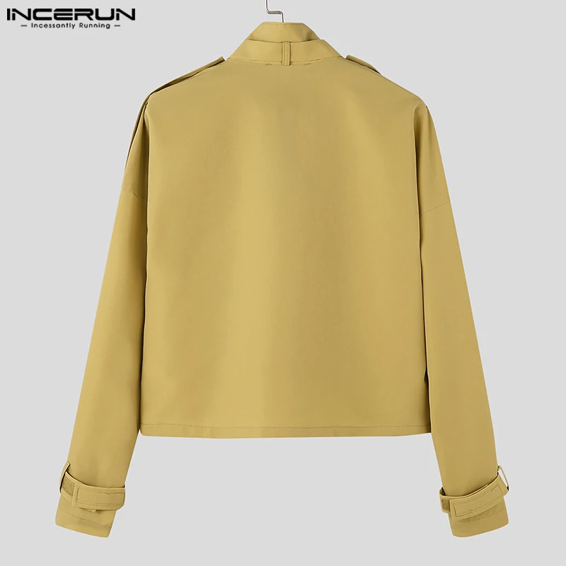 INCERUN Men Jackets Solid Color Stand Collar Long Sleeve Pockets Casual Male Coats Streetwear 2024 Zipper Fashion Jackets S-5XL