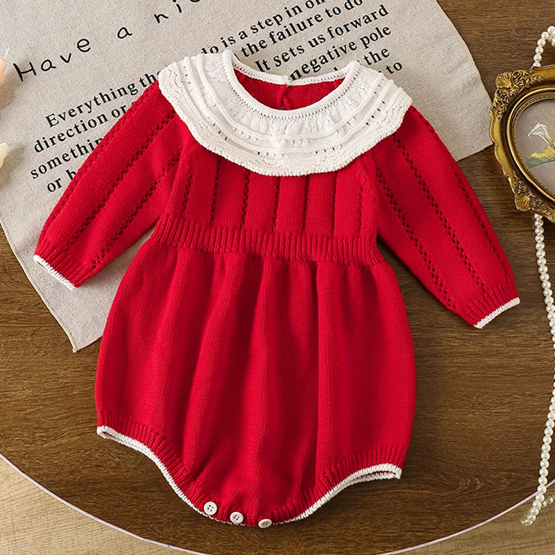 

Новинка 2023 года, осенняя детская одежда, вязаные боди для новорожденных девочек, вязаный комбинезон с длинными рукавами для маленьких девочек
