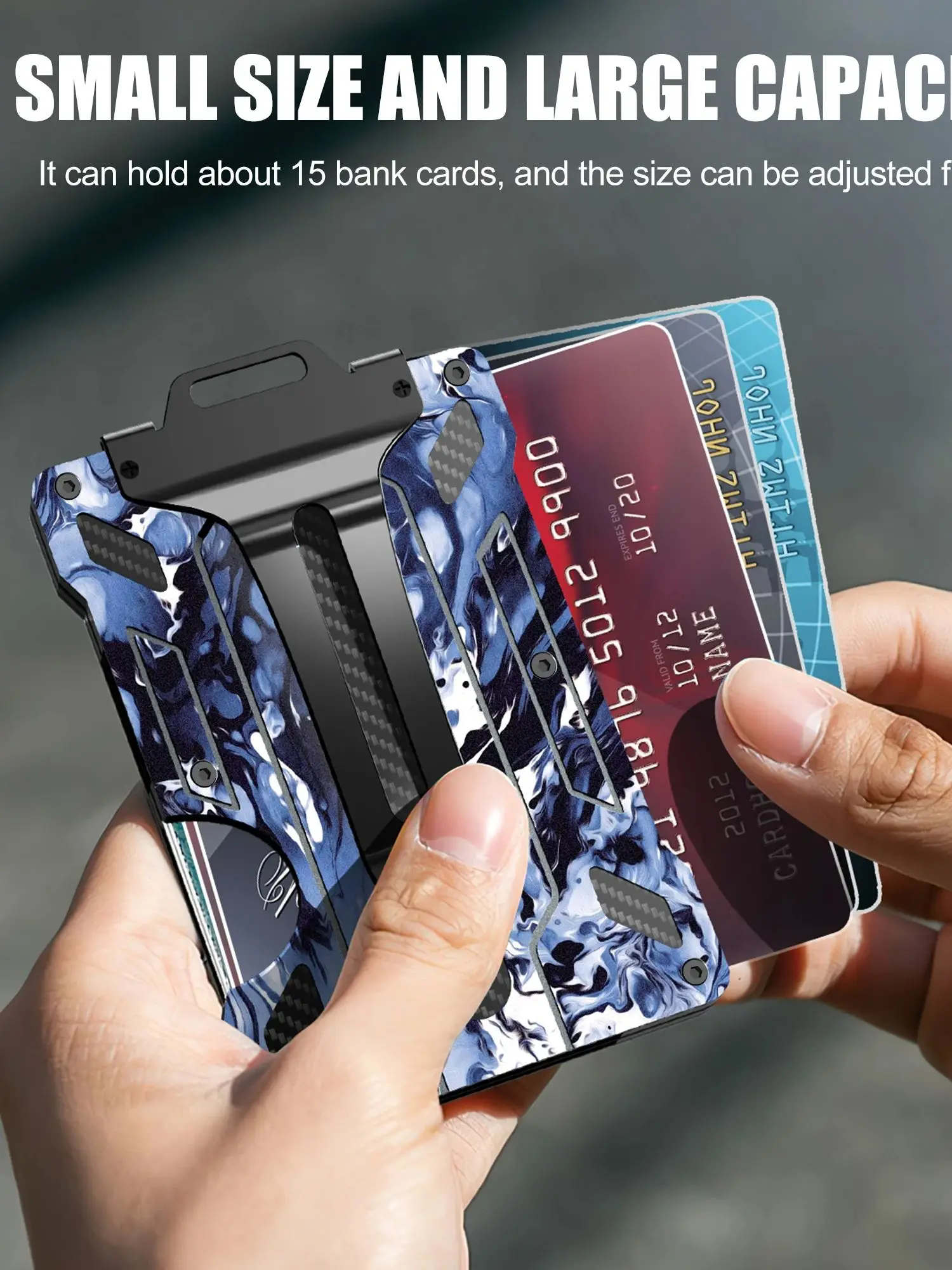 Męski wąski aluminiowy portfel RFID - pojemność 15 kart z metalowym klipsem na banknoty + przezroczyste okienko identyfikacyjne, minimalistyczny design z zabezpieczeniem przed kradzieżą — zdjęcie 2
