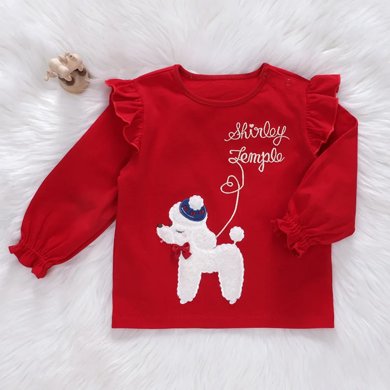 Girls Long Sleeved T-shirts Cartoon Cute Hoodies Plush Puppy Sweater Baby Girl Clothes Roupa Infantil Menina Korean Kids T-shirt