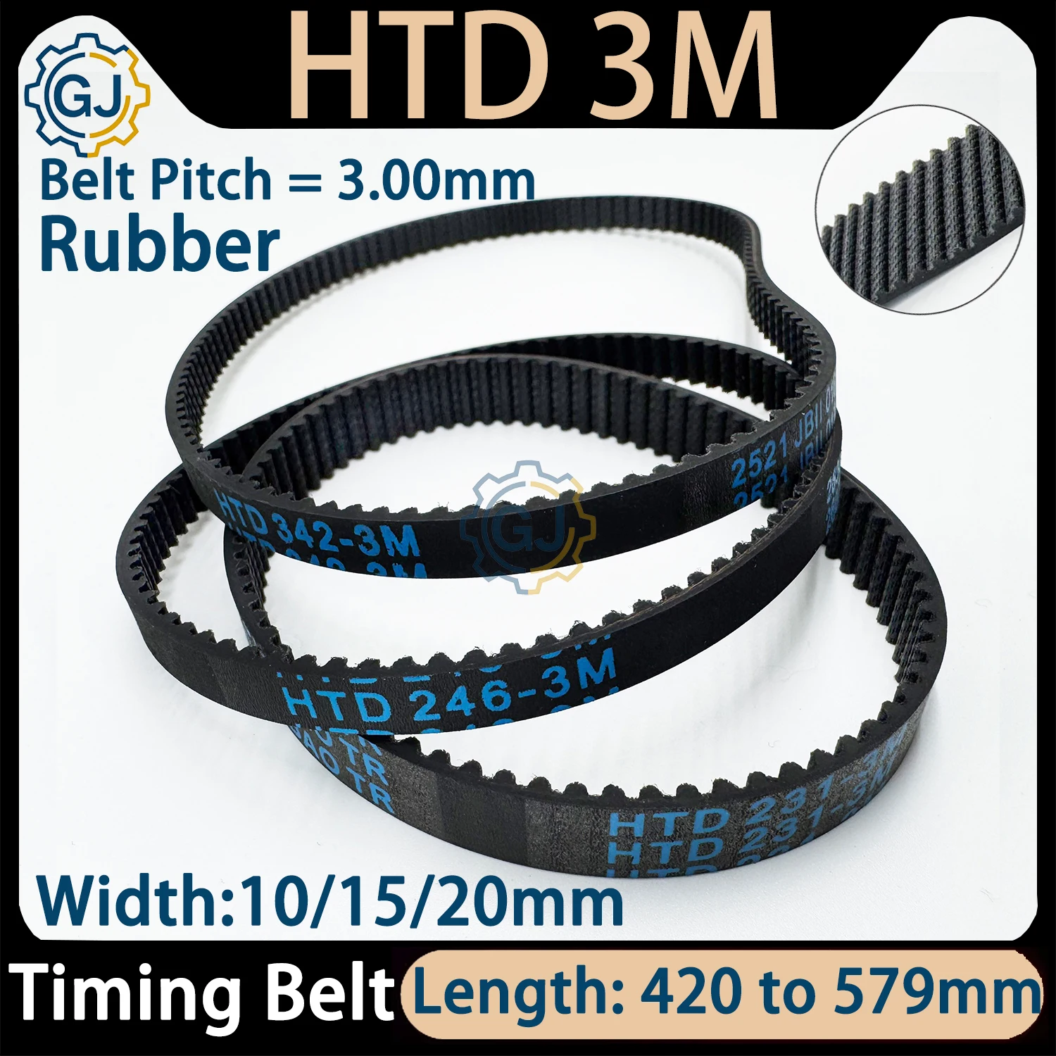 HTD 3M Closed Loop Rubber Timing Belt Length 420/423/435/450/465/477/495//510/531/546/573/585/585/594/597mm Width 10/15/20mm