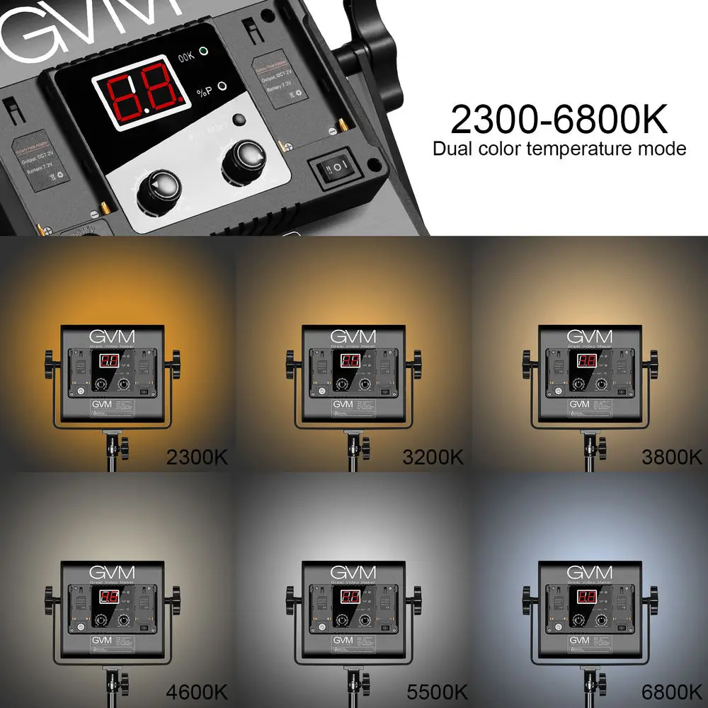 GVM 560AS Bi-Color LED Photographic Lighting Video Studio Light App Remote Digital Adjustable 560 LED Lamp Panel Kit