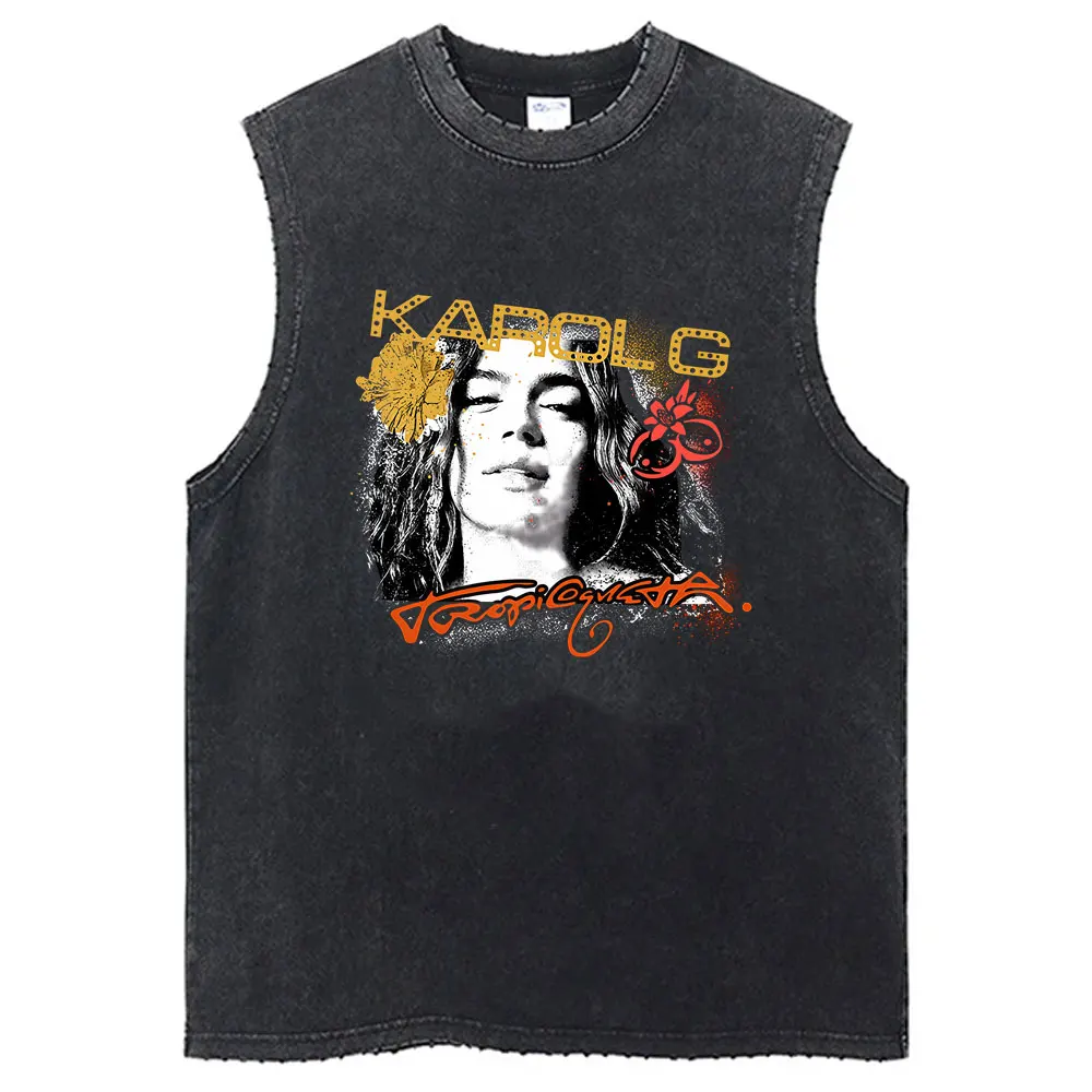 

Karol G Tropicoqueta Latina Foreva 2025 Album Washed Tank Tops Men Women Clothing Fashion Streetwear Male Casual Sleeveless Vest