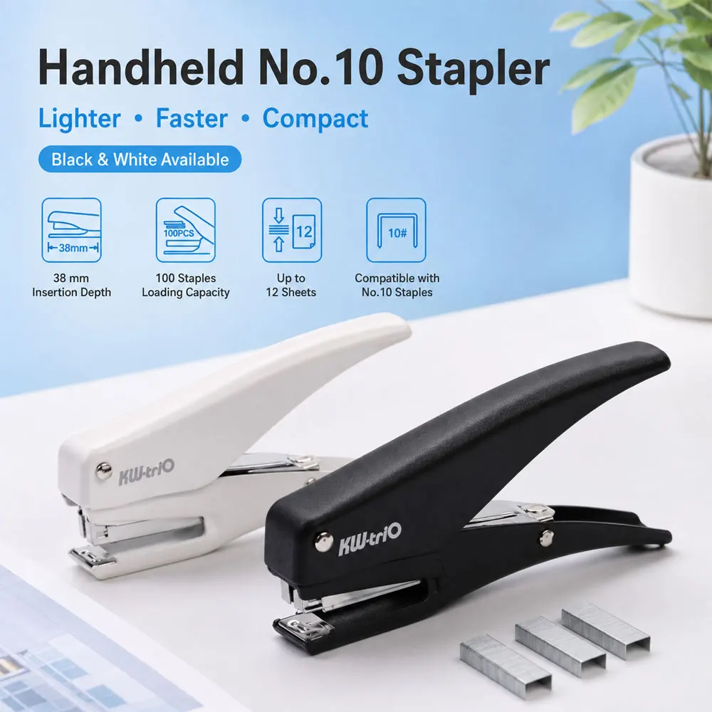 1-Pc Handheld No.10 Stapler Set with 1000 Staples, Durable Plastic Lever Design, 12-Sheet Capacity for Office, School & Home Use
