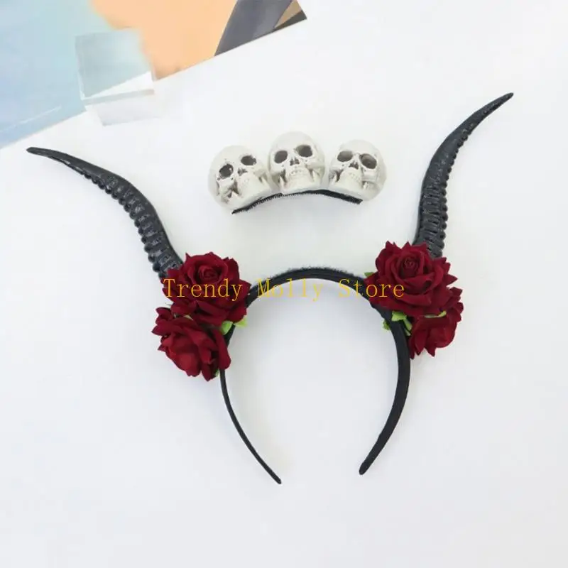 N5KB غطاء رأس أنيق على شكل قرن الشيطان لأزياء الهالوين يتميز بتفاصيل دانتيل دقيقة