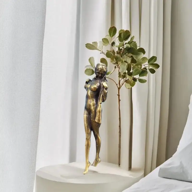 Retro Brass Female Doll Figurine Sexy Beauty Statue Creative Crafts Desktop Ornament Office Home Decoration Gift Collectible Art