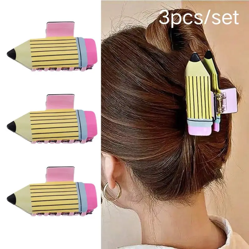 1/3pcs Back To School Yellow Pencil Hair Claw Clip Stationery Shape Teacher Barrettes Teacher's Day Gift Hair Accessories