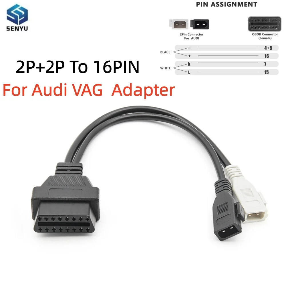 High Quality 2X2 OBD to OBD2 16Pin Adapter Cable for Audi VAG 2P+2P Male To 16PIN OBD 2 Female Connector Car Diagnostic Tools
