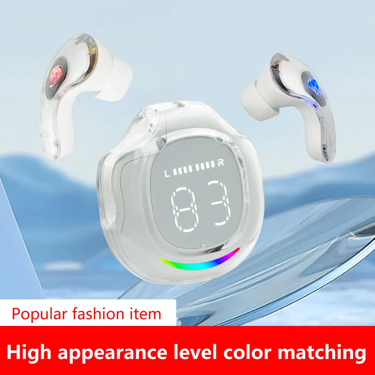 New wireless Bluetooth earphones high appearance high sound quality large battery capacity transparent digital display headphone