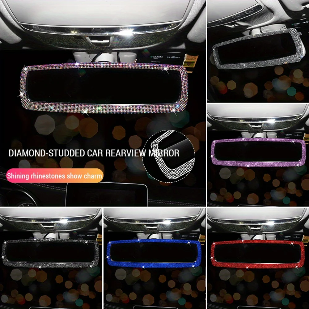 Shimmering water-drop diamond mirror car rearview mirror interior accessory rearview protection cover interior kit