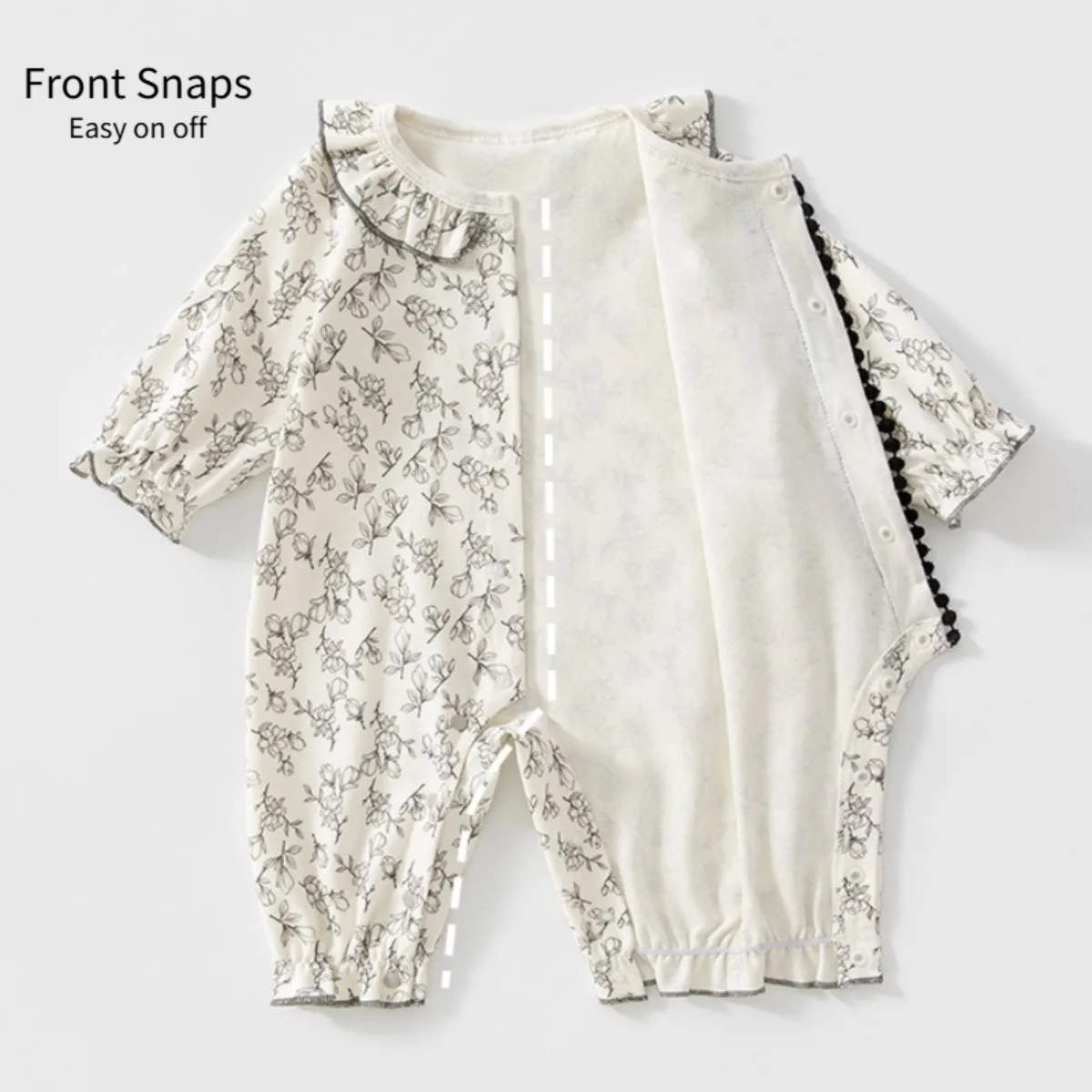 Floral Print Baby Girl Princess Romper Soft Cotton Long Sleeve Ruffle Collar Jumpsuit Newborn Infant Onesie Spring Autumn 0-18M