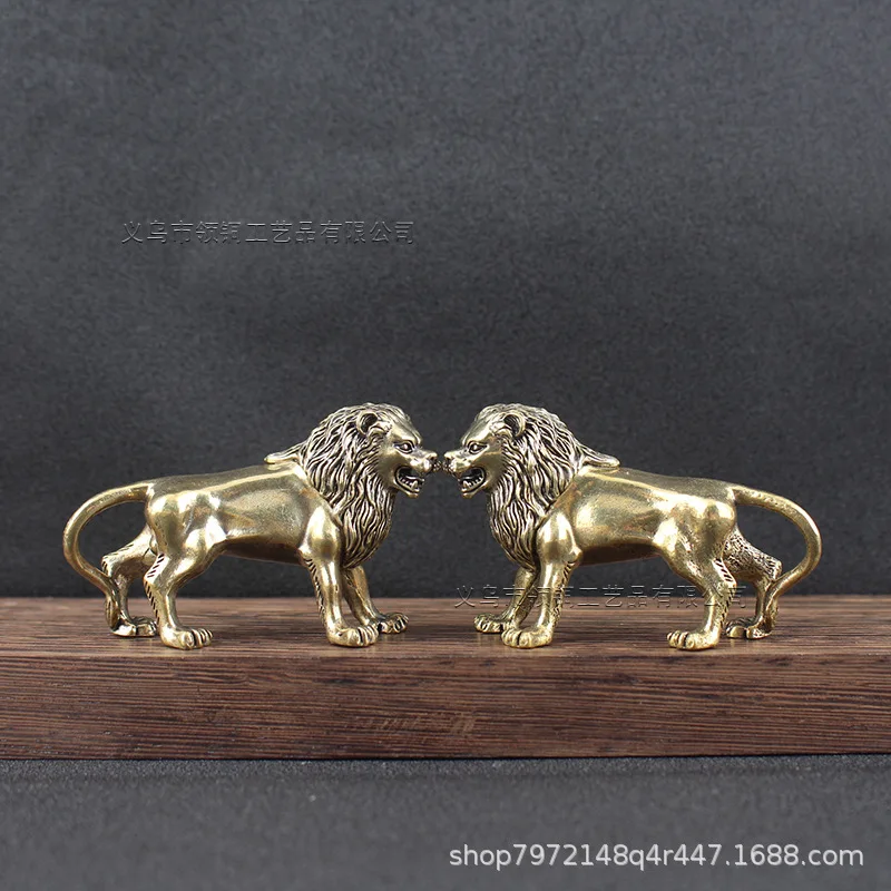 Brass Hollow Pair Home Office Craft Ornament Tea Pet Pure Copper Domineering Lion