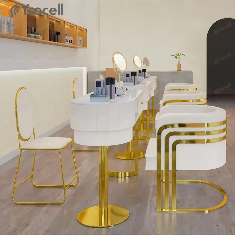 White and Gold Manicure Table Table Chaise Manicure Professionnelle Tables Beauty Salon Manicure Furniture