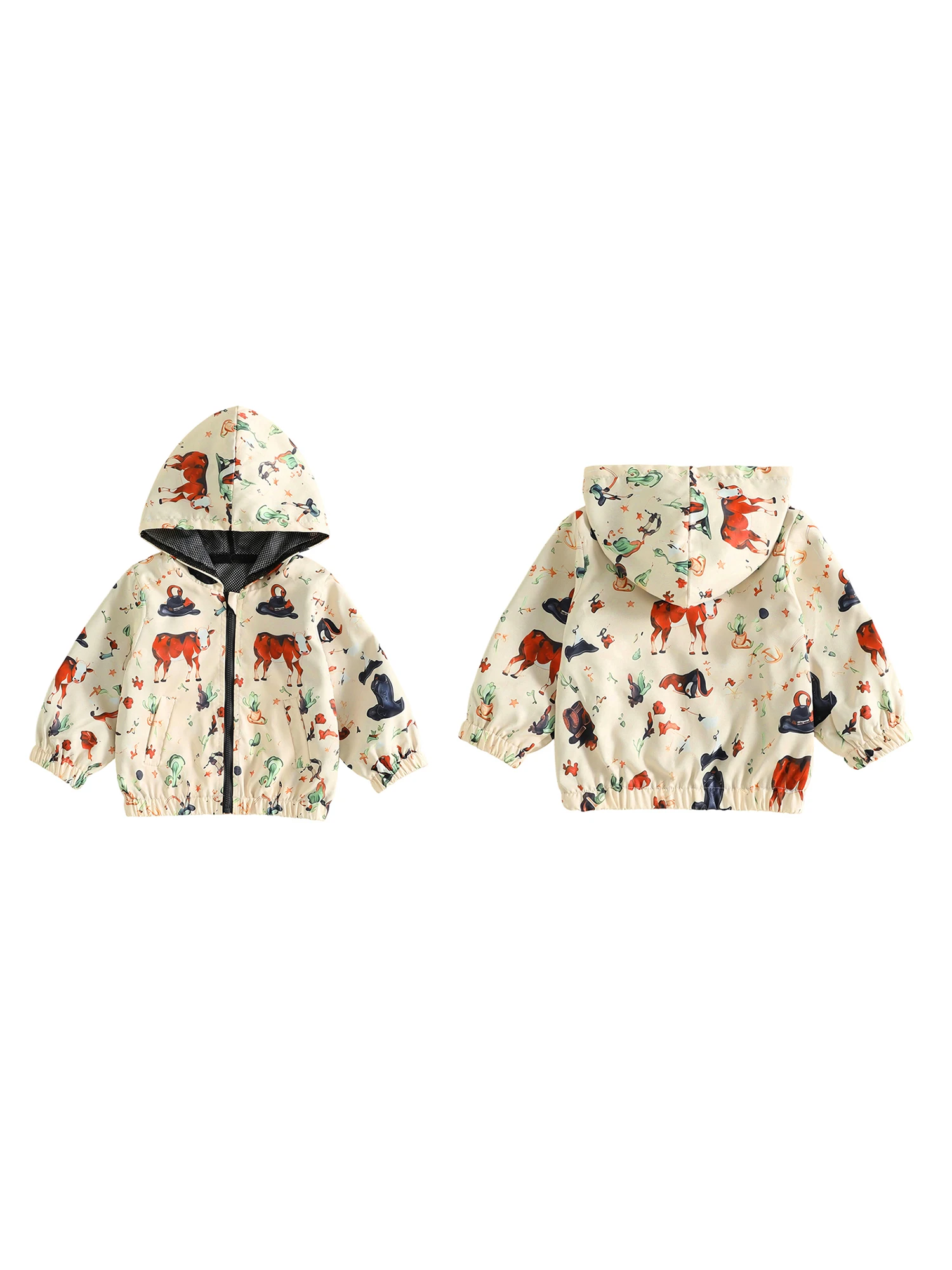 Pattern Print Autumn Coat Long Long-Sleeve Boys Pattern Western Elements Pattern Print Hooded Autumn