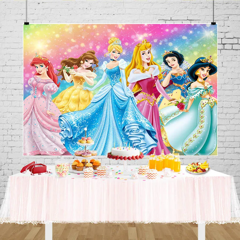 Disney Princess Baby Shower Backdrop Princesses Birthday Decoration Theme Party Banner Colorful Sparkly Background Photography