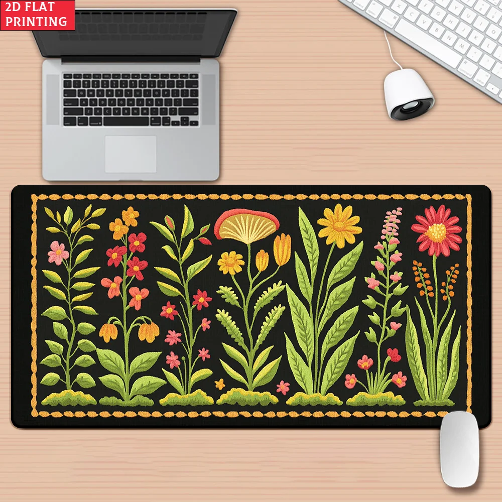 Brand Green Floral Iron Art Mouse Pad XXL Large Non-Slip Rubber Base 2D Flat Pattern Desk Gaming Office Decor Multi Functional