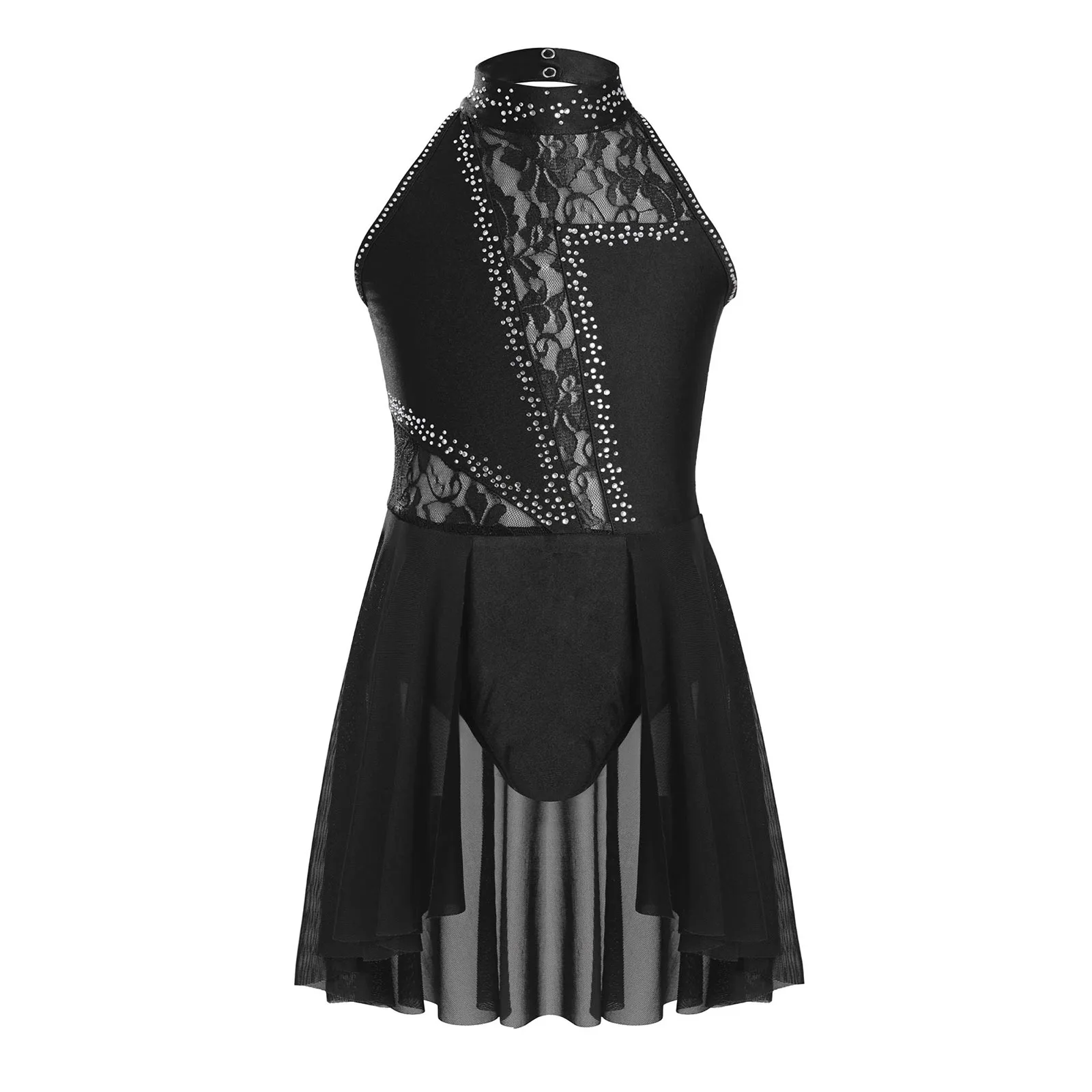 Kids Girls Leotard Dress Modern Lyrical Dance Dresses Figure Skating Jumpsuit Costume Floral Lace Patchwork Gymnastics Bodysuits