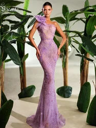 VC Light Purple A Line Long Dress Flares 3D Structured Flower Details One Shoulder Elegant Cocktail Party Evening Gowns Vestido