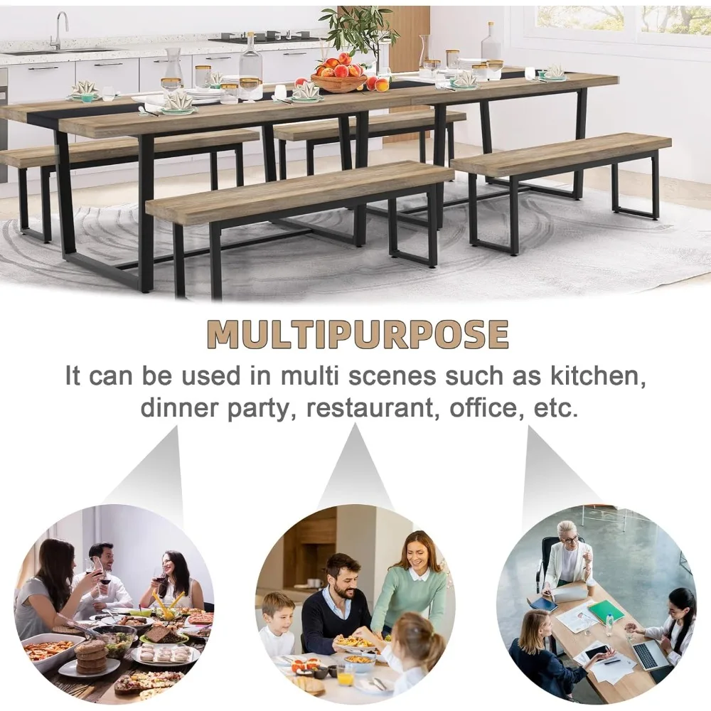 71" 6ft Large Dinner Table for 6-8, Rectangular Farmhouse Modern Kitchen Table – Black & Grey Industrial