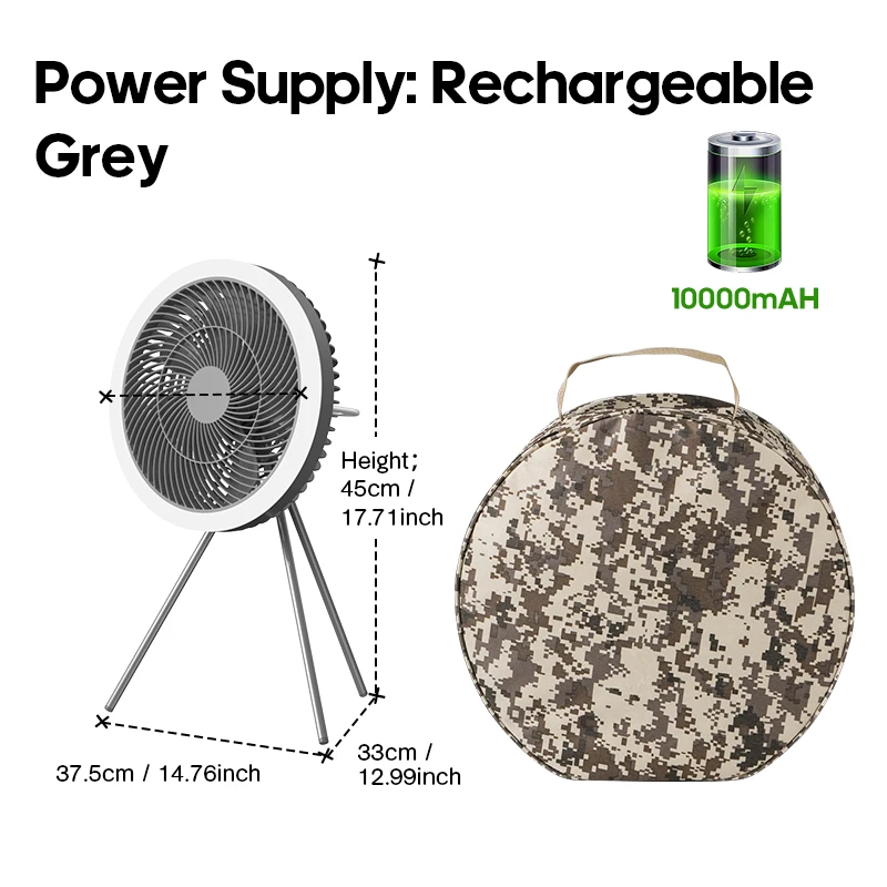 KINSCOTER التخييم في الهواء الطلق LED مروحة سقف لاسلكية 10000mAh قابلة للشحن مروحة الطاولة حامل ثلاثي القوائم مروحة محمولة مع جهاز التحكم عن بعد