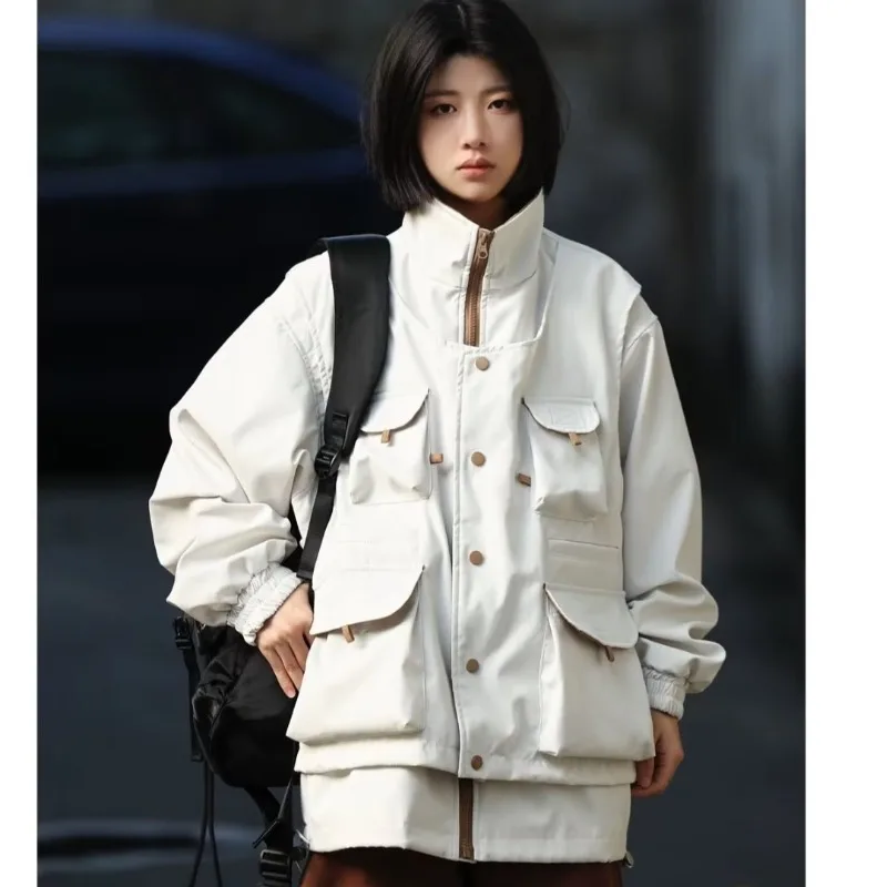 

Women's Loose Fitting Jacket with Multiple Pockets, Work Clothes, American Trendy Brand, Street Versatile Leisure Coat, Spring a