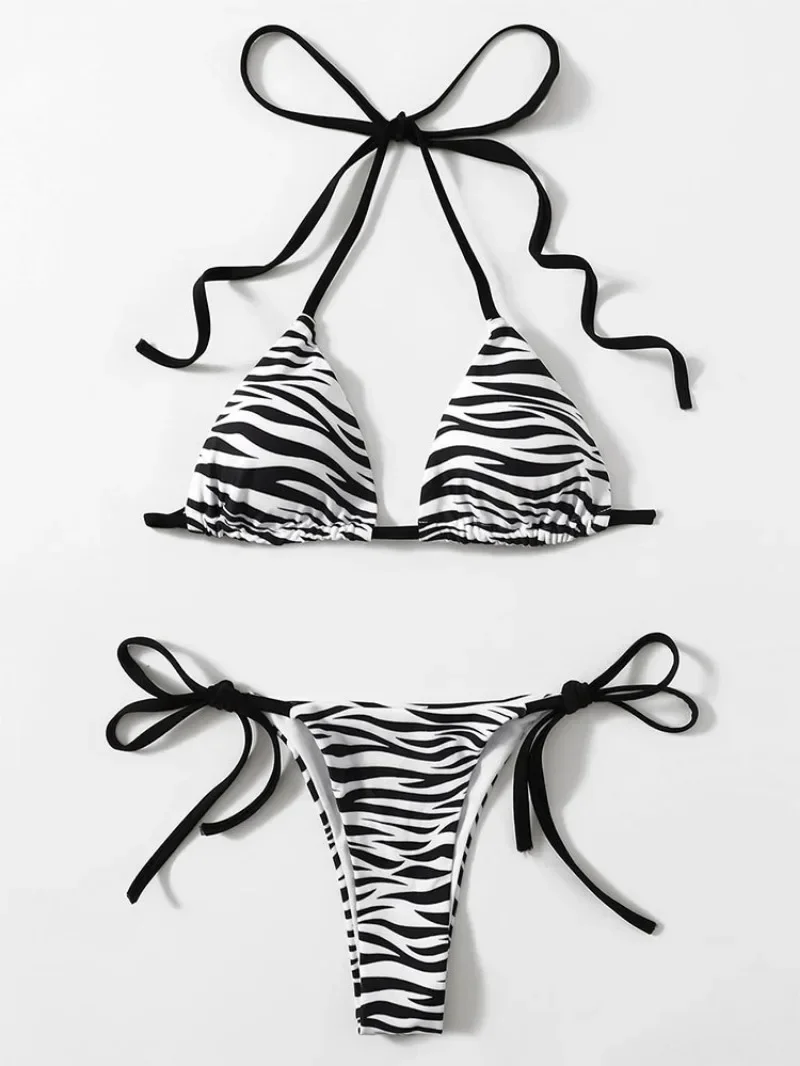 Zebra listrado micro biquíni feminino halter push up sutiã triângulo maiô brasileiro verão maiô 2024 terno de natação