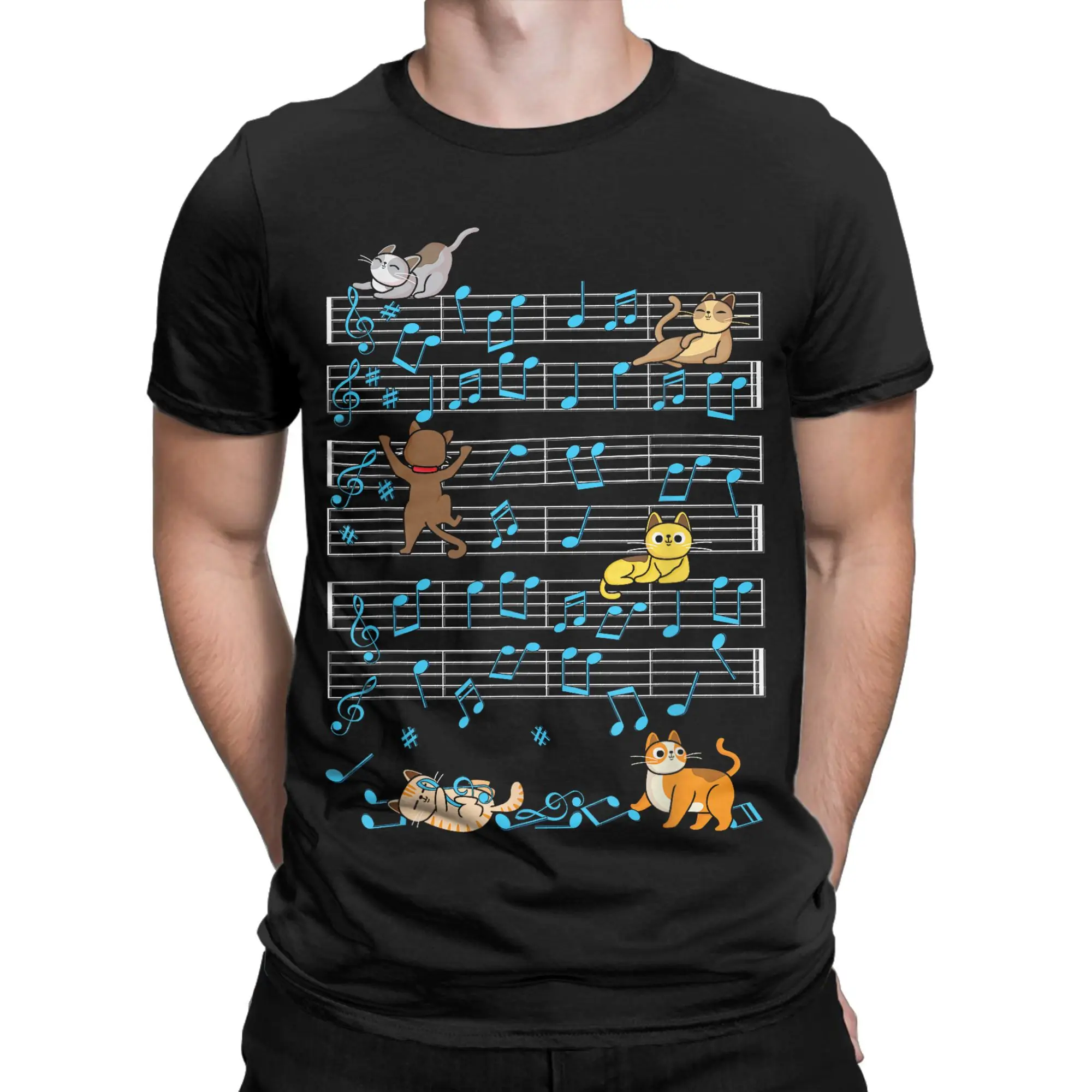 Funny Cat Playing Music Note Kitty Cute Musician Kitten Pet T Shirt Summer T Shirts For Men Tshirt Short Sleeves Y2K Funny Tees