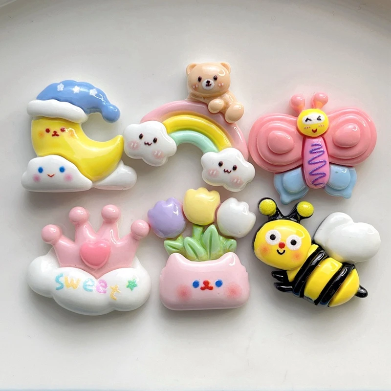 10 Pcs New Mini Kawaii Cartoon Animal Butterfly Bee Rainbow Series Resin Scrapbook Diy Jewelry Children Gift Hairpin Accessories