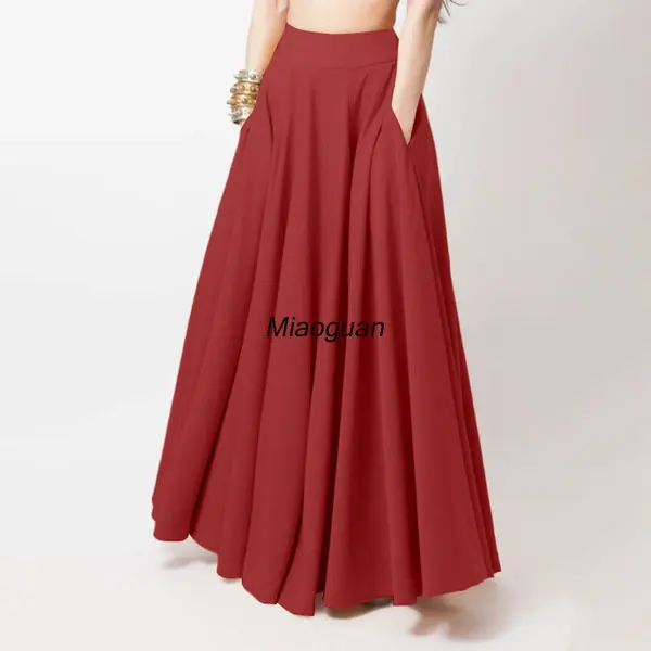 Casual Elegant A-line Party Beach Women Long Skirts 202 Trend Spring High Waist Solid Skirts Female Loose Fashion Comfort Black