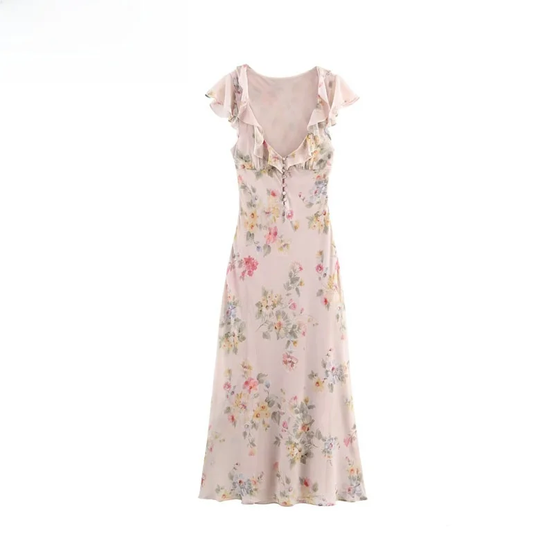 

Faionable Floral V-ne ort Sve Midi Dr Женское сексуальное платье с высокой талией из полиэстера Ci Commute Basic Fit А-силуэта...