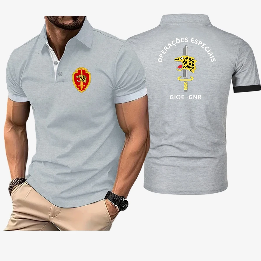 2026 Men's Portugal GNR National Guard Gendarmerie GIOE Special Forces Unit Logo Print Summer Simple Lapel Collar Polo Shirt