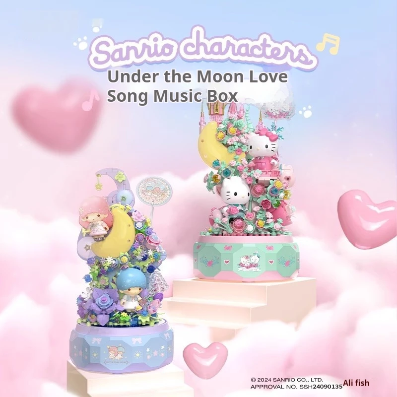 

Sanrio genuine moon love song Hello Kitty eight music box night light building block gift birthday holiday Christmas gift hand-m