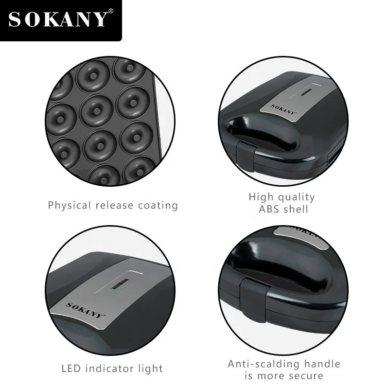 SOKANY Revêtement antiadhésif Machine à beignets Indicateur de puissance Chauffage Sandwich Grille-pain Petit-déjeuner Sandwich Maker sk-08023