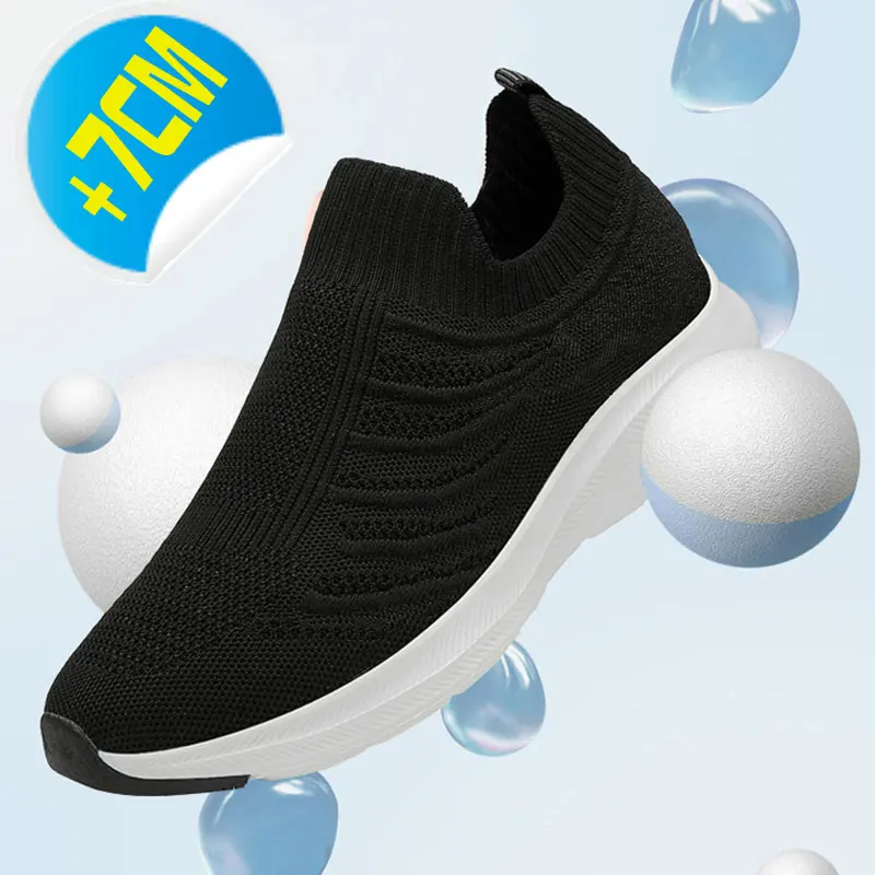 tennis Lift Man Sneakers Summer Elevator Shoes Height Increase Shoes for Men Mesh Light Breathable 7CM Slip-on Casual